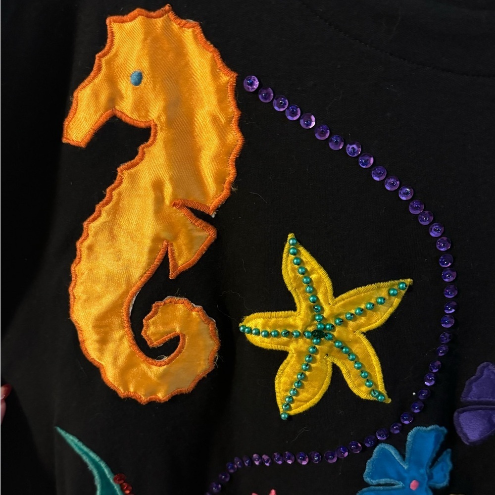 90’s Tunic Colorful Sea Life Tropical Embroidered Beaded Appliqué Grannycore 1X - Picture 14 of 14